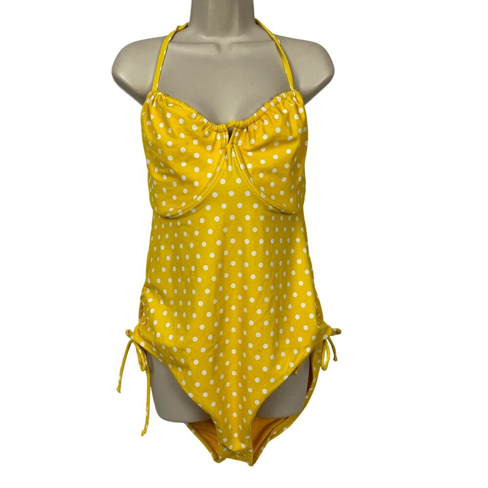 Ashley Graham Swimsuits For All One Piece Womens 18 Yellow Polka Dot Retro Pinup